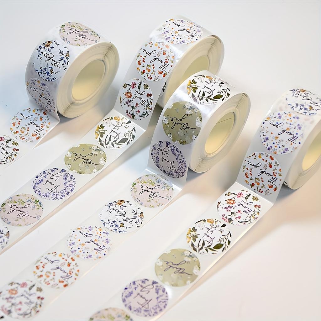 500 Stickers Per Roll, Floral Thank You Sticker Roll, Instagram Style, Nordic Style, Fresh Green Label Stickers, 8 Different Designs
