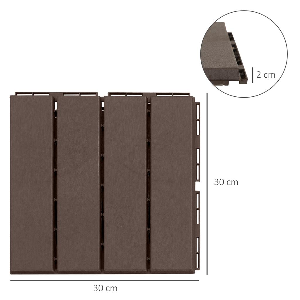 Terrace Tiles, 30 X 30 Cm, 9 Pieces, Click Tiles, Balcony Tiles with Click System, Drainage Function, Flooring Tile for Terrace, Balcony, Brown