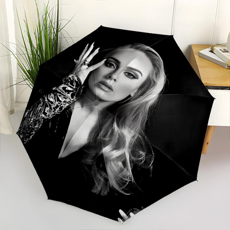 1 PC Automatic Folding Umbrella - Adele Pattern Portable Foldable Design With 8 Ribs Christmas Birthday Gifts