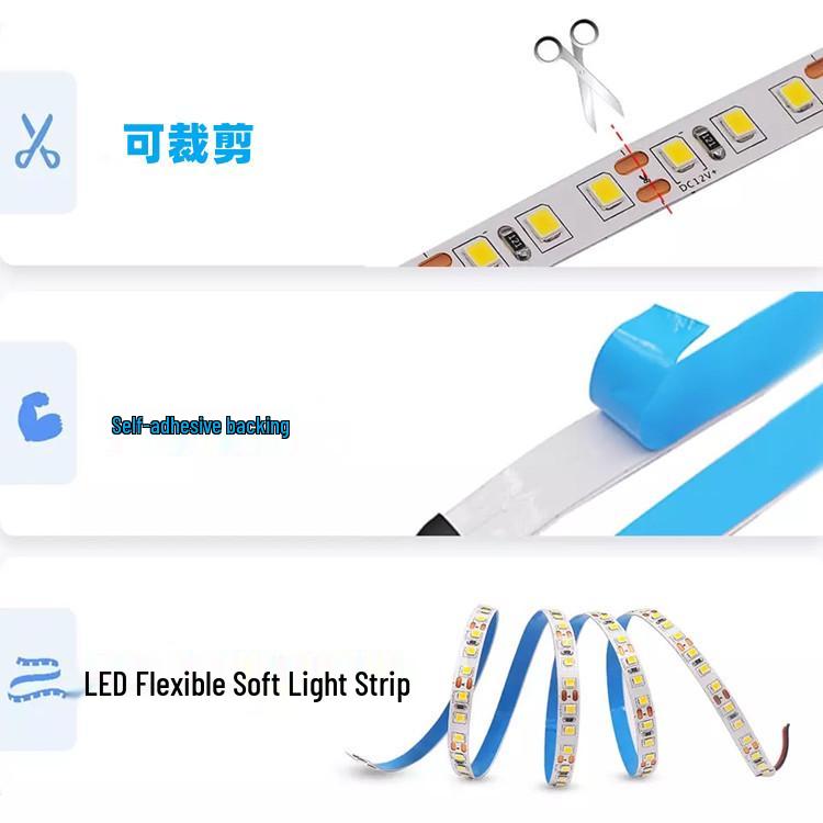 LED 2835 High Brightness 8mm Light Strip: 120 Lights, 12V/24V, Single Color, Self-Adhesive Linear Strip for Home.