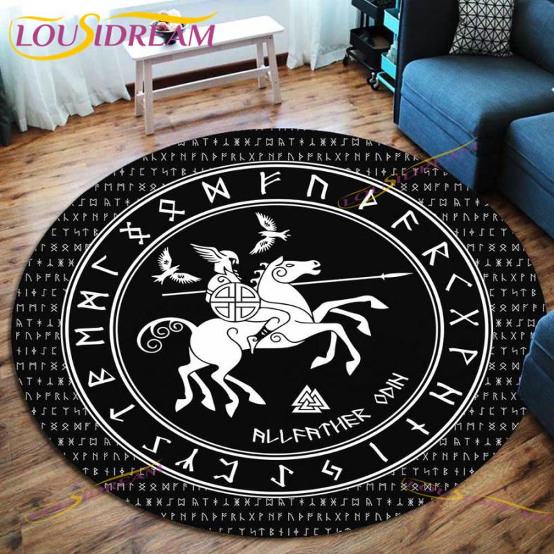 Der Wikinger-Schädel-Muster-Teppich, runde Bodenmatte, Wohnzimmerteppich, Badezimmer, Küche, Teppich, Fußmatte
