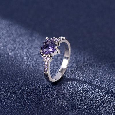 2026 Diamond-set Zircon Heart-shaped Amethyst Ring, Women's European and American Fashion Purple Diamond Zircon Ring Jewelry.