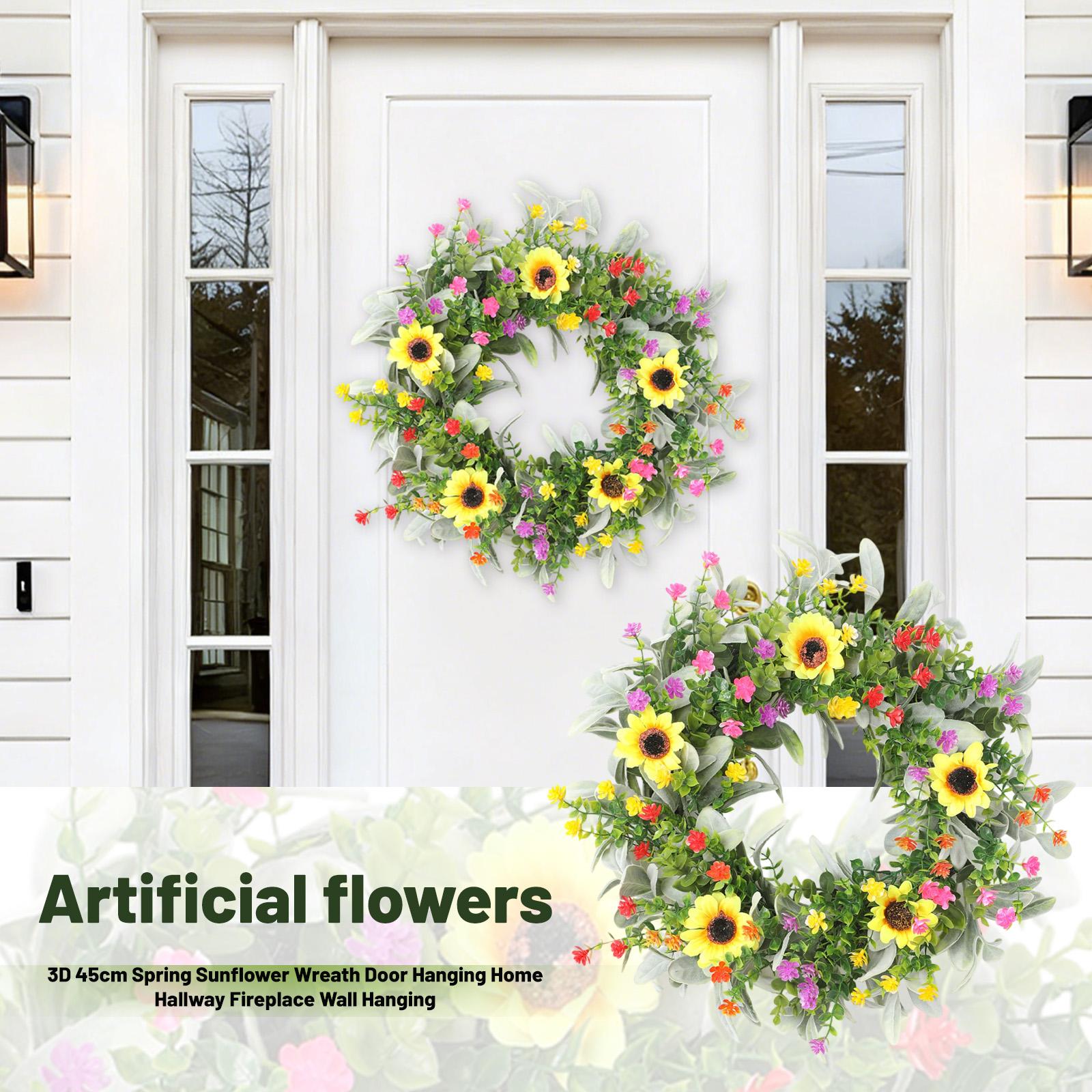 

3D 45cm Spring Sunflower Wreath Door Hanging Home Hallway Fireplace Wall Hanging One Size