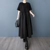 Short Sleeve Plus Size Black Vintage Patchwork New In Dresses for Women Casual Loose Long Summer Dress