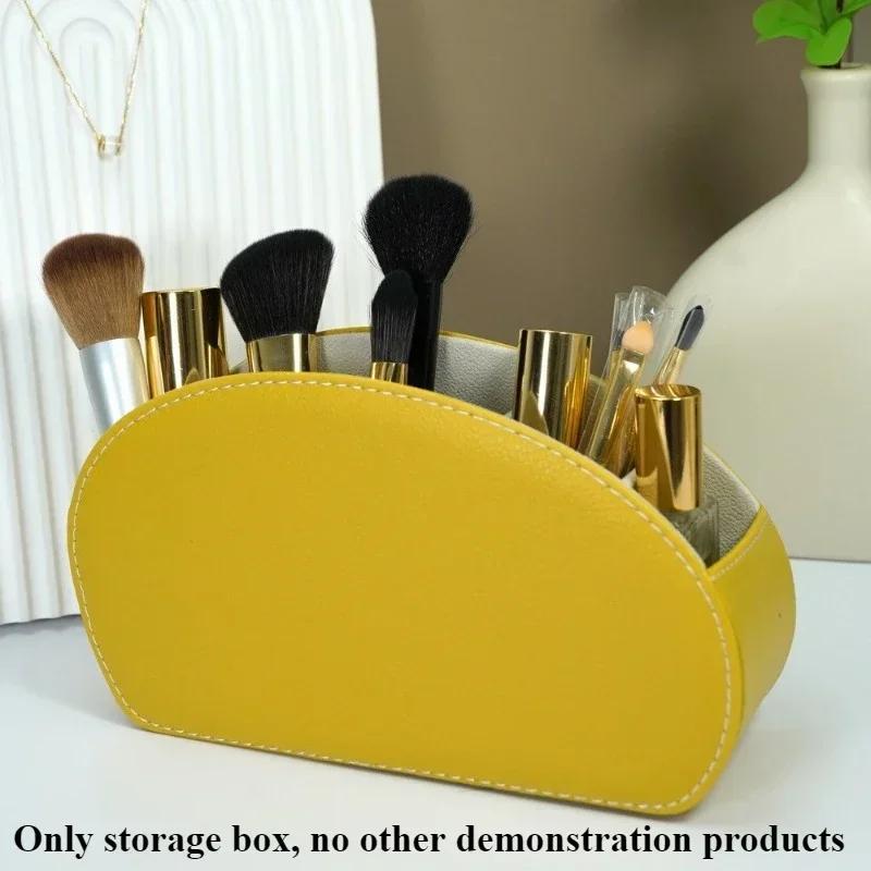 1PC Multifunctional 5 Grid Desktop PU Leather Organizer Remote Control Storage Box Cosmetics Makeup Brush Holder Sundries Stand