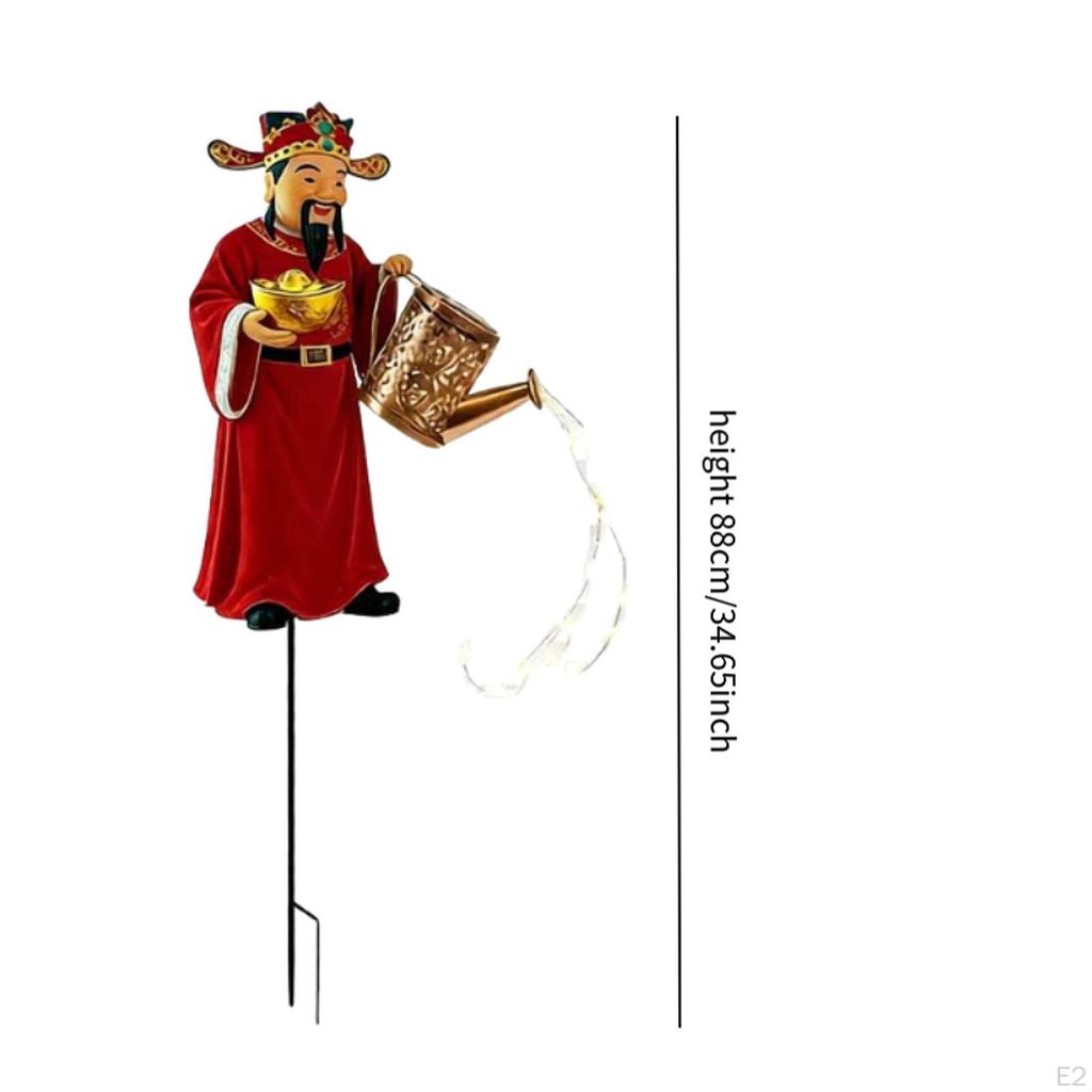 Solar Garden Stake Light God of Wealth Figure Collectible Powered Kettle Ornament for