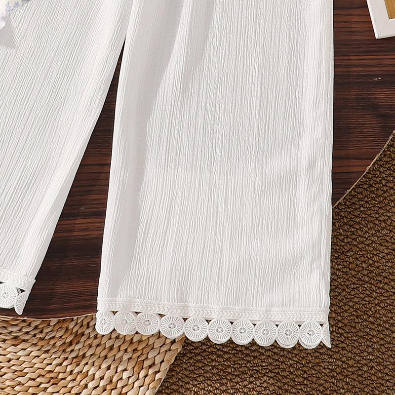 Sweet Girl's Set - Summer Children's Elegant Strapless Wide-leg Pants Set