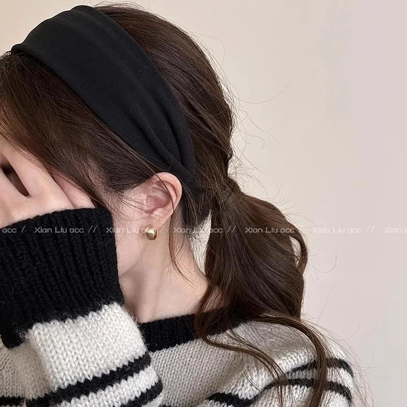 

Vintage Solid Soft Cotton Hairband For Women Girls Sweet Hair Ornament Hoop Fashion Hair Accessories чёрный