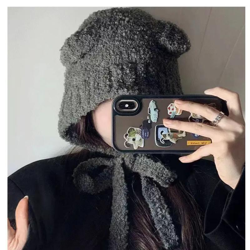 Plush Knitted Hat For Women, Winter Warm Ear Protection Headband, Sweet And Versatile Face Enhancing Small Woolen Hat