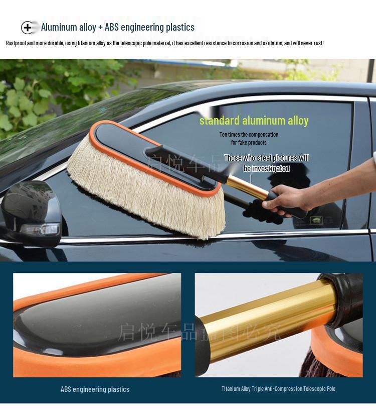 Teleskopowa szczotka samochodowa i miotełka z bawełnianym gwintem do mycia, odkurzania i woskowania