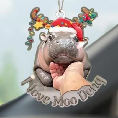 Cartoon Moo Deng Weihnachten Nilpferd Harzfigur Zwerg Kawaii Weihnachtsbaum Anhänger Heimdekoration Moo Deng Spielzeug