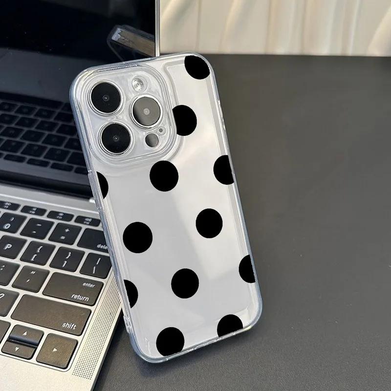 Simple Polka Dots Pattern Phone Case For Samsung S25 S24 Ultra S23 S22 S21 S20 S23FE S21FE Korean INS Soft Cover Case
