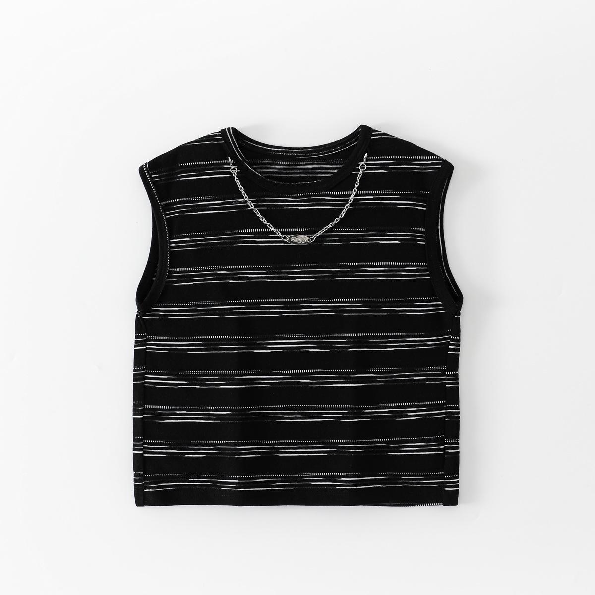 Beiteng Boys  Stylish Striped Vest - Korean Style Summer T-shirt for Kids 140 cm