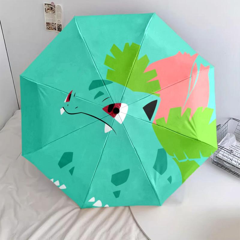 Piplup and Bulbasaur  pattern, automatic folding umbrella, portable and foldable design, 8 ribs, a Christmas or birthday gift.