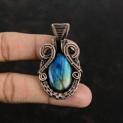 Labradorite Pendant Copper Wire Wrapped Pendant Gemstone Pendant Beautiful Copper Jewelry Handmade Pendant Wire Wrap Jewelry Gifts For Him
