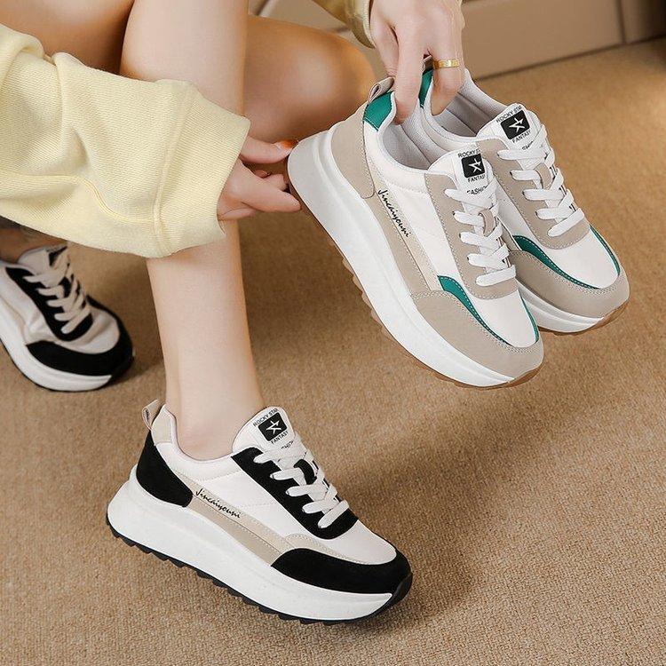 Høstens nye muffins-plattform pappasko for kvinner, fargematchende snøring, enkel og stilig, avslappet sport, Cortez