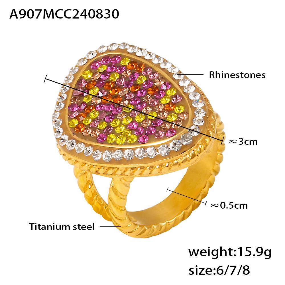 European-American Water Drop Braided Ring, Colored Diamond, 18k Gold PVD-Plated Titanium Steel Fashion Jewelry