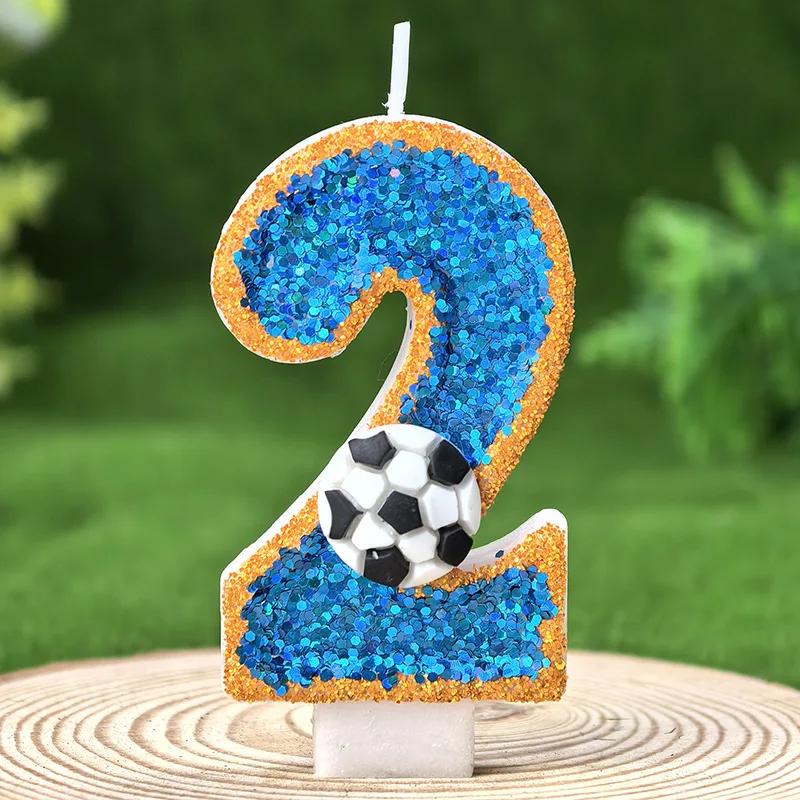Football Children's Birthday Candles Number 0-9 Green Sparkles Birthday Creative Soccer Candle for Boy Party Cake Top Decoration