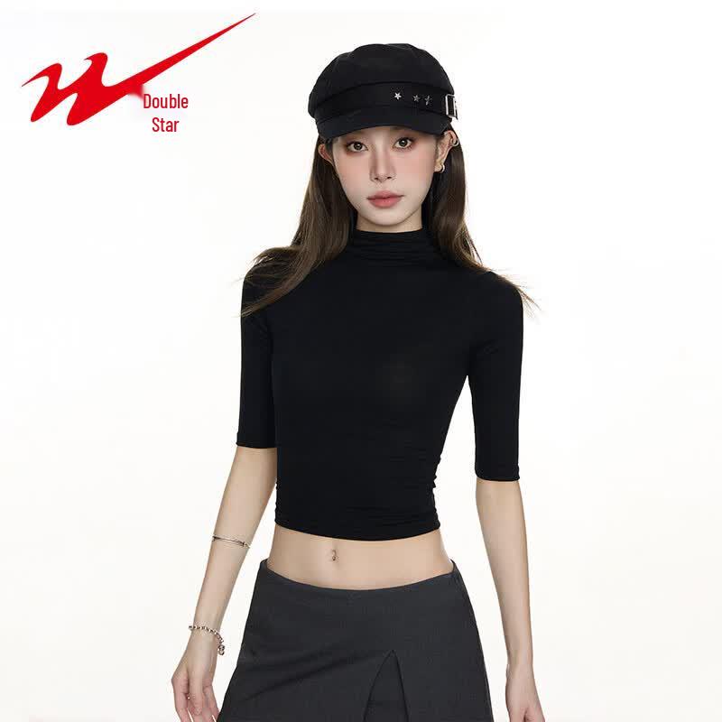 Shuangxing Women s Slim Fit Mock Neck Short Sleeve T-Shirt S
