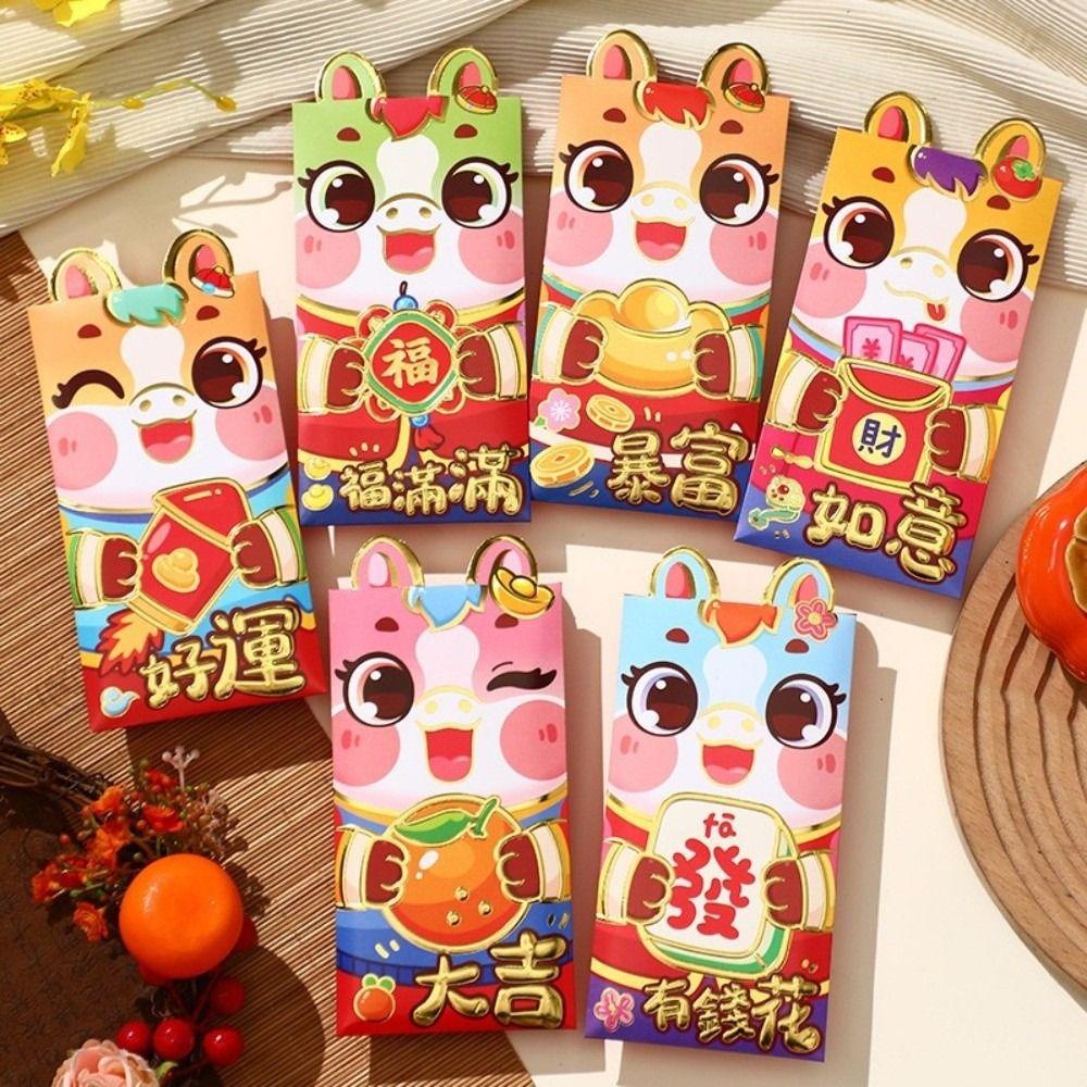 6pcs Horse Year Chinese Red Envelopes Cartoon Lucky Money Envelopes New Year Red Hongbao Kids Gift