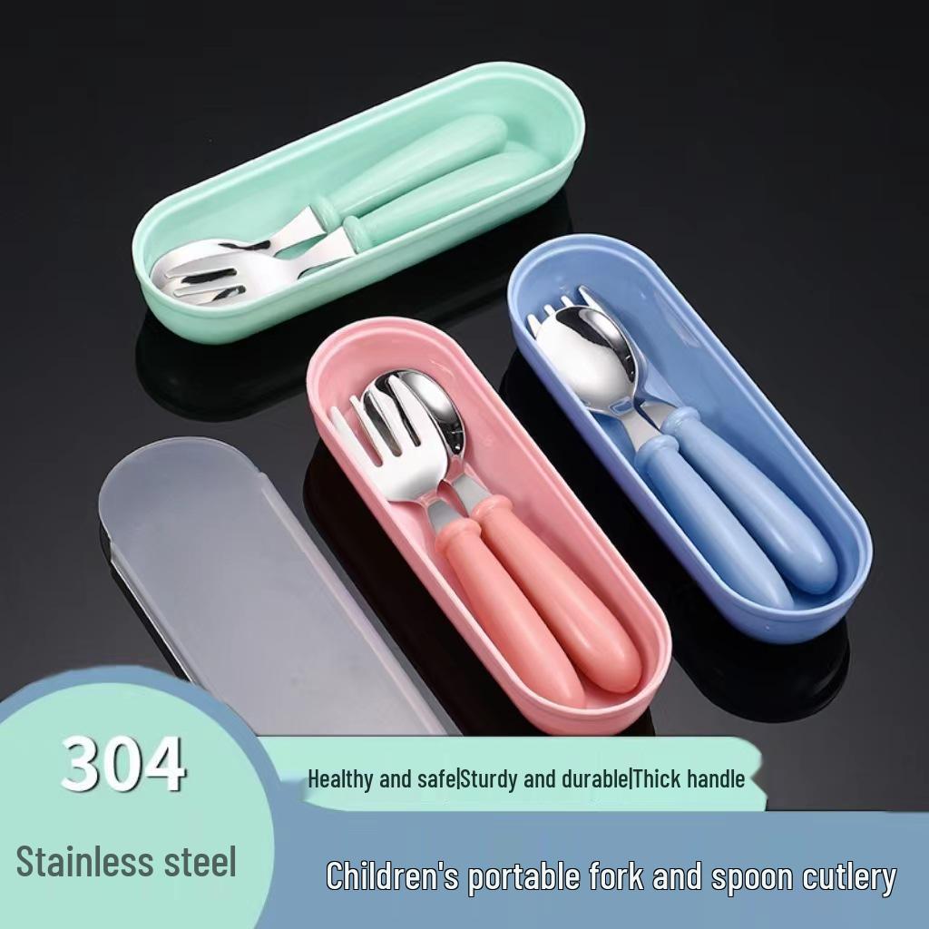 304 Stainless Steel Children's Cutlery Set: Spoon, Fork, and Box – Baby Feeding and Gift Set