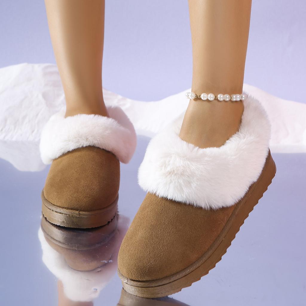 Modische Damen Schneebaumwollschuhe mit dicker Sohle, rutschfest, warm, vielseitig, Winterflatschuhe, runde Zehenpartie, Samtfutter, Stiefeletten, Größe 36-43