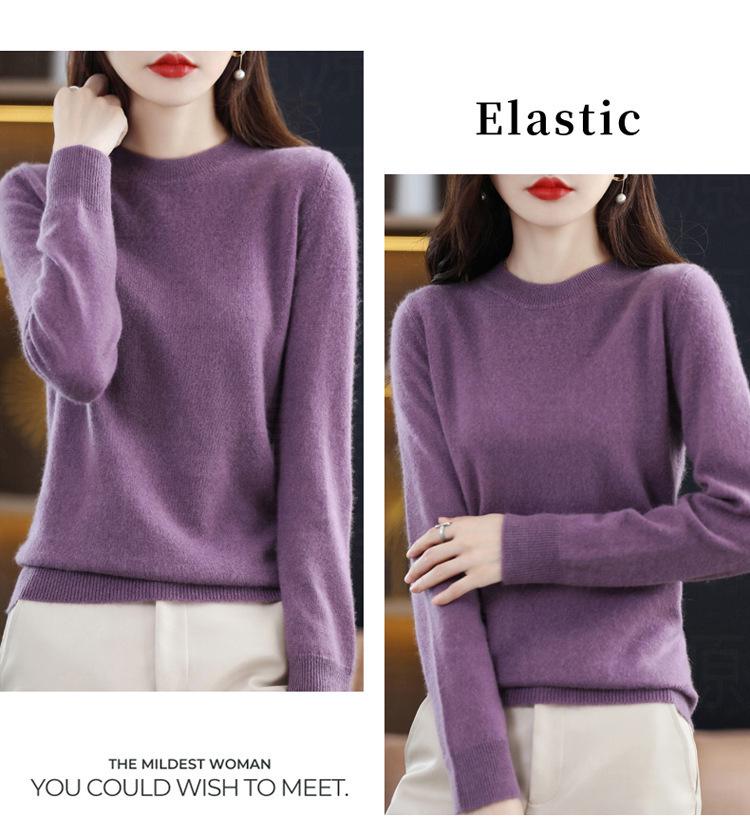 Women's Round Neck Sweater: Solid Color Knit Pullover for Autumn/Winter, Long Sleeve, Lightweight and Short.