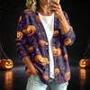 Women's Casual Button Down Halloween Print Jacket for Fall Seasonal Wear