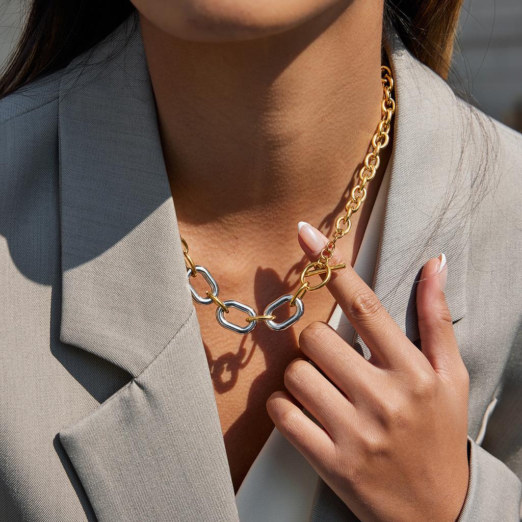 Jiedin color matching chain titanium steel necklace niche non-fading collarbone chain 18k gold autumn and winter jewelry women