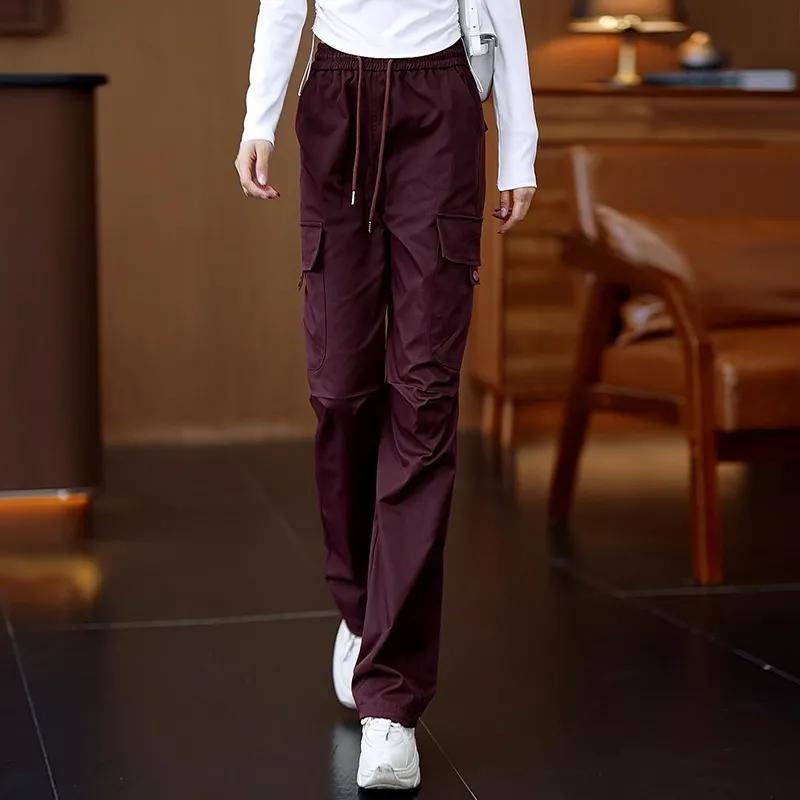 

Комбинезоны женские весенние и осенние с высокой талией, свободные, американские, прямые, повседневные, широкие брюки-карго, женские брюки XXXL вино красного