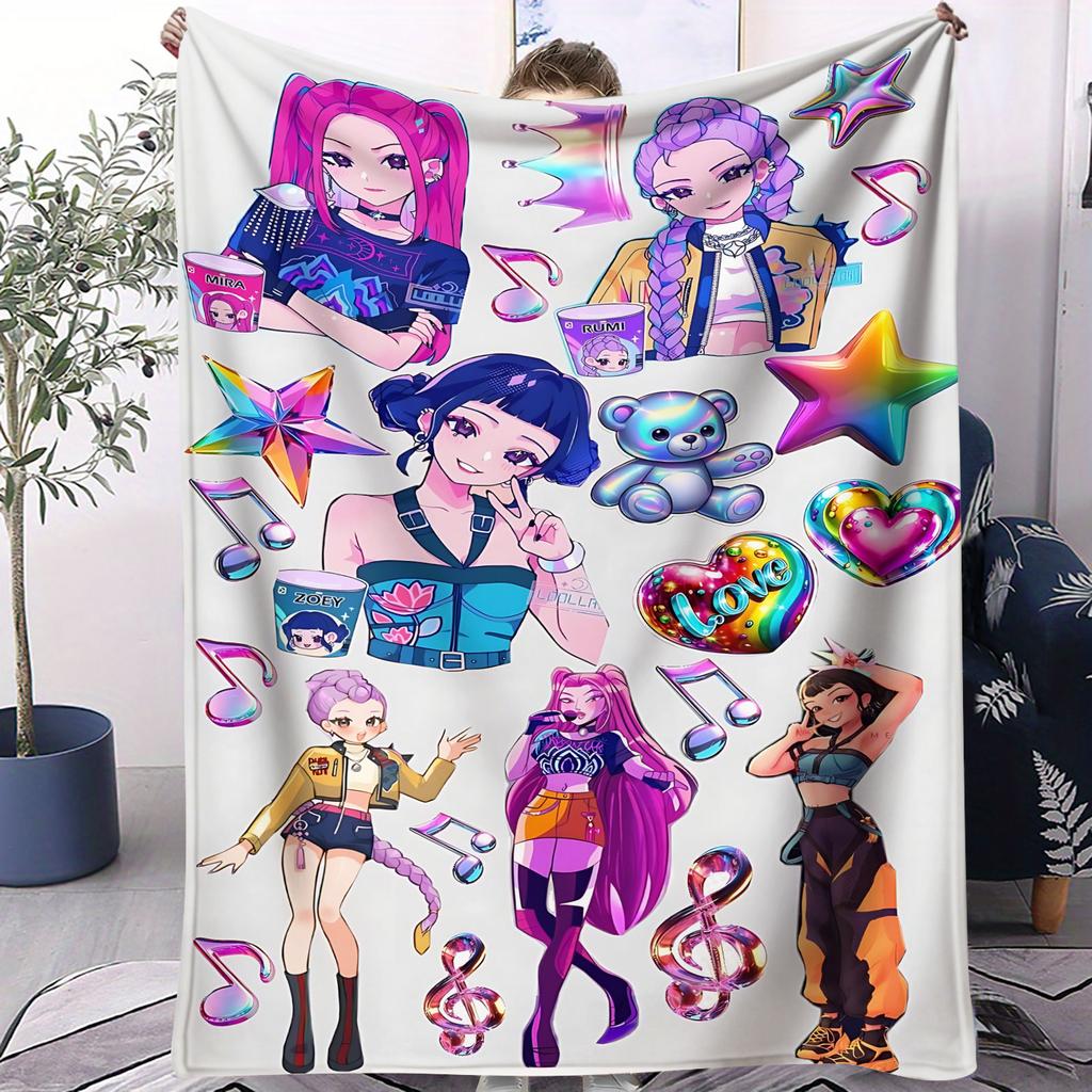 K-POP Demon Hunters Flannel Throw Blanket Huntrix Tiger Soft Warm Sofa Bed Cover Travel Camping Home Leisure for Girls Fans Gift