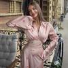 Pink Long Sleeve Floral Maxi Dress with Deep V-Neck
