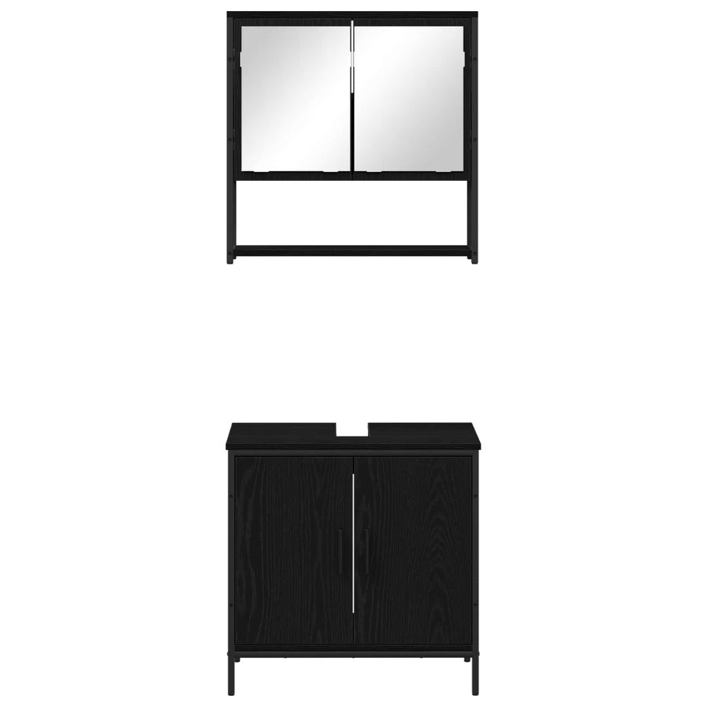 Bathroom Furniture Set with Shelf 2 Pcs Black Particleboard