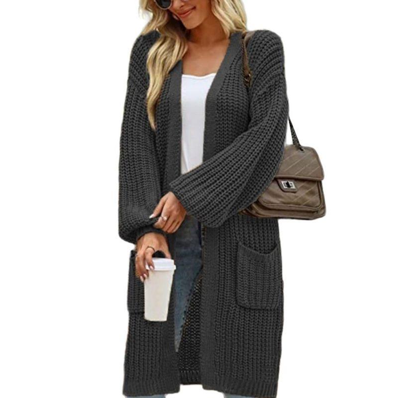 

Women s Long-Length Oversized Double-Pocket Cardigan Sweater Coat 3XL