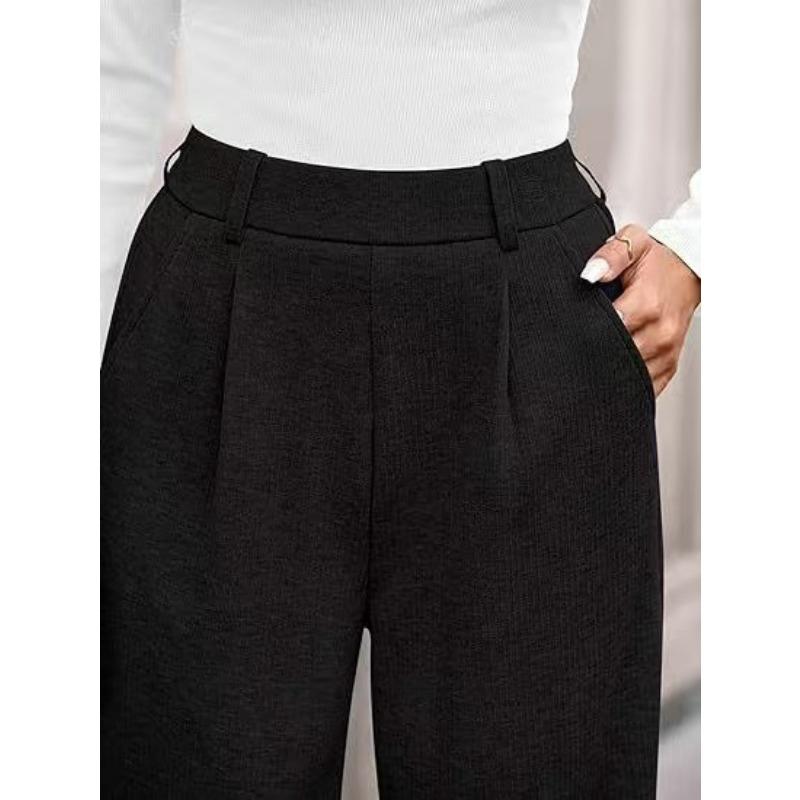 Pantaloni Lunghi Casual Comodi All-Match Monocolore Vita Alta Gamba Larga Dritta da Donna
