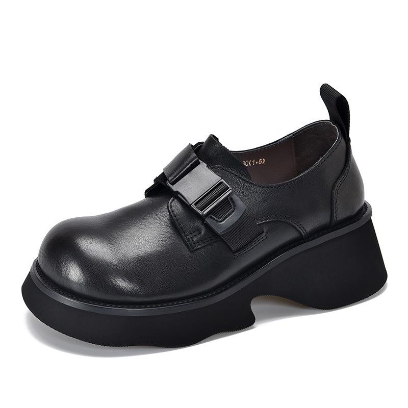 

Johnature туфли-лодочки на толстой подошве, легкая женская обувь на платформе из натуральной кожи с круглым носком в стиле ретро 37 чёрный