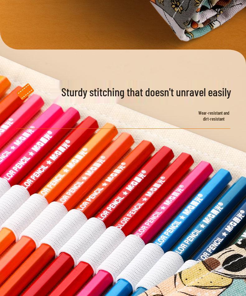 Large Capacity Canvas Roll-Up Pencil Case - 48 Holes for Colored & Sketch Pencils, Cute Design for Women & Students