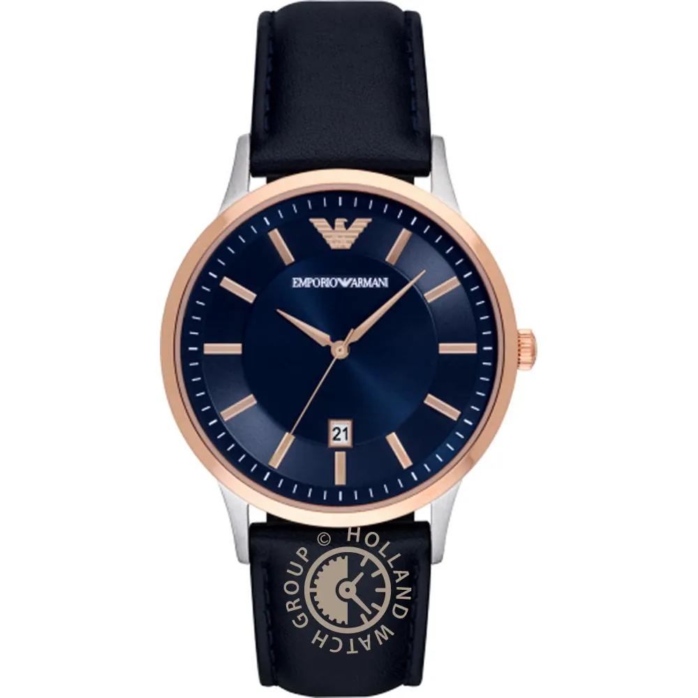Emporio Armani Renato Blue Leather Gents Quartz Watch with Date AR2506 синий
