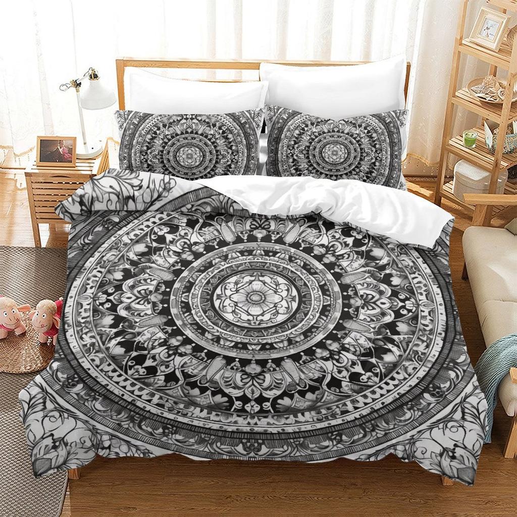 Black And White Mandala 3D Digital Printing Polyester Quilt Cover Two Or Three Pieces Can Be