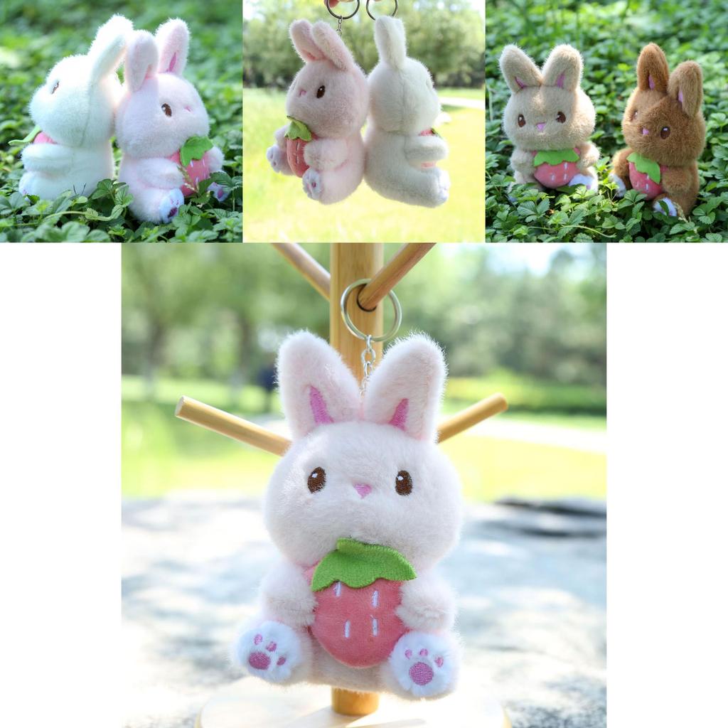 Plush Bunny Keychain With Strawberry Design For Girls Gift And Bag Decoration