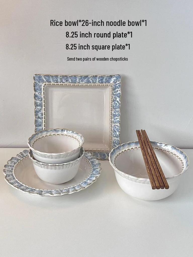 Fühl! Blaues Spitzen-Geschirrset: Steak, Frühstück, Westlich, Dessert, Obstteller