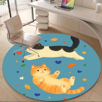 1PC Cats Pets Pattern Office Round Area Rug, Mat Suitable For Office, Under Office Chairs Bedroom Living Room Home Decor, Room Deco