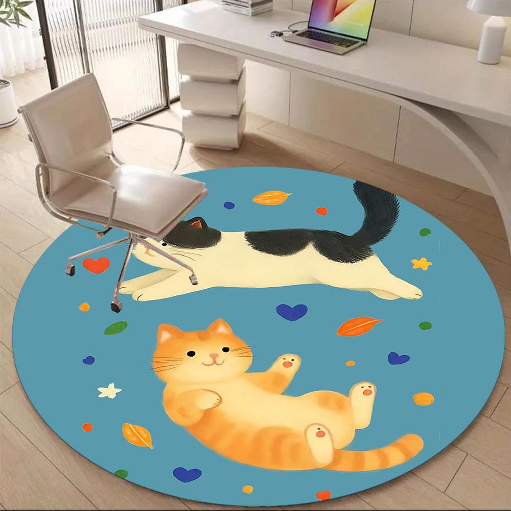 1PC Cats Pets Pattern Office Round Area Rug, Mat Suitable For Office, Under Office Chairs Bedroom Living Room Home Decor, Room Deco