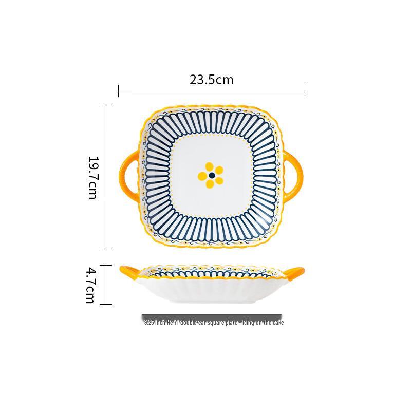 Nordic Floral Ceramic Square Dinner Plate