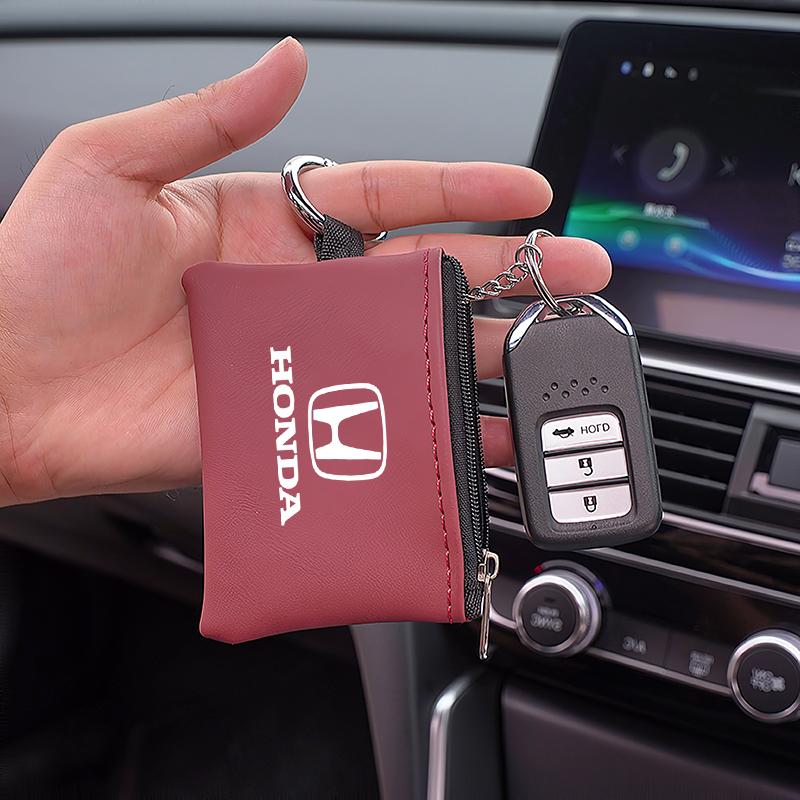 Car Leather Key Case Keychain Mini Storage Bag Auto Accessories For Honda civic accord fit jazz pilot CRV odyssey passport city PS5