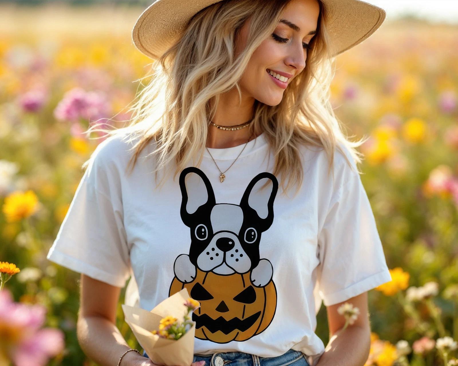 French Bulldog Halloween Shirt – Cute Dog Pumpkin Graphic Tee A371 2XL