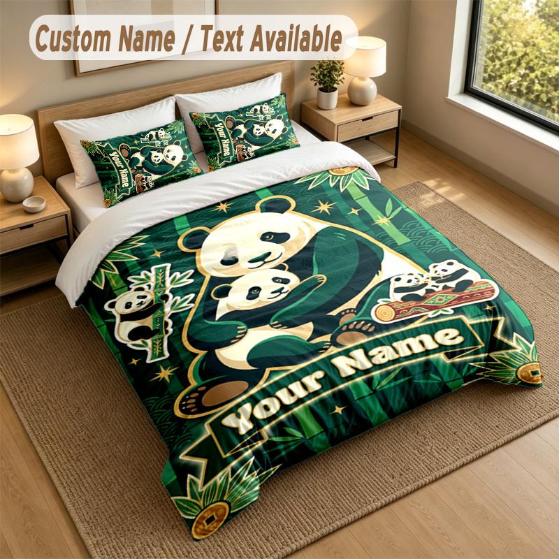 Bear Panda Theme Personalized 3Pcs Bedding Set Custom Text & Name 1 Sheet 2 Pillowcases Household Bedding 1pc