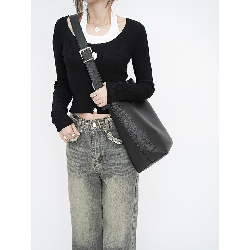 Large capacity lazy cowhide women's bucket bag shoulder commuter computer large