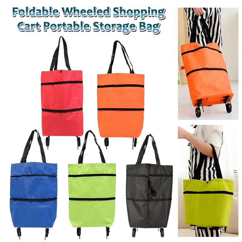 Portable Foldable Shopping Bag With Wheels Trolley Large Reusable Cloth Handbag Tote Bags Supermarket Home Grocery Pull Cart Bag
