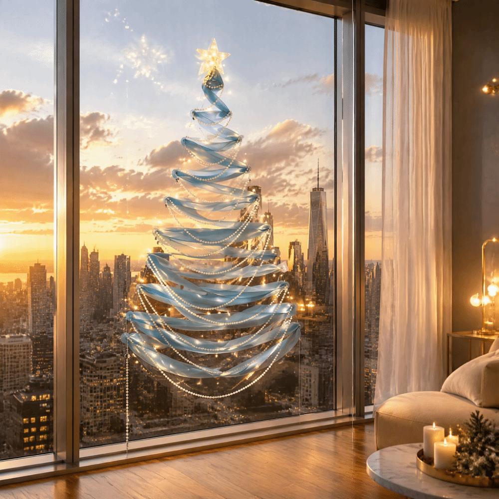 Reusable DIY Xmas Tree Pearls String Christmas Decor Ribbon Christmas Tree Glass Tiles